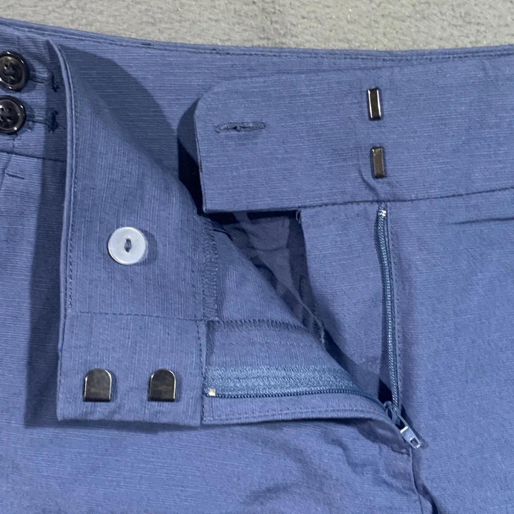 Ann Taylor Factory Blue Textured Chino Shorts Womens Size 4 Button Detail Cotton